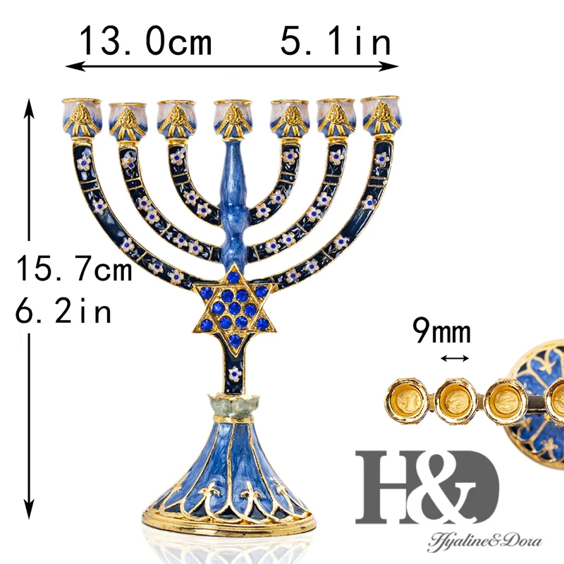 H&D Hanukkah Menorah, ручная роспись, эмалированный канделябр, украшенный, Chanukah Menorah, храмовый, шестигранный, Звезда Давида, подсвечники, 7 веток, подсвечник, вечерние украшения для дома, Holy Land, подарок