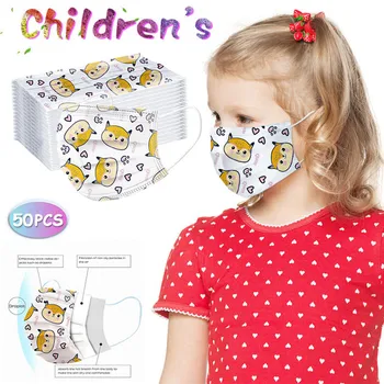 

50PC Children Disposable Print Face Mask Inrial 3Ply Ear Loop Mouth Cover Face Shield Mondmaskers Masks For Children