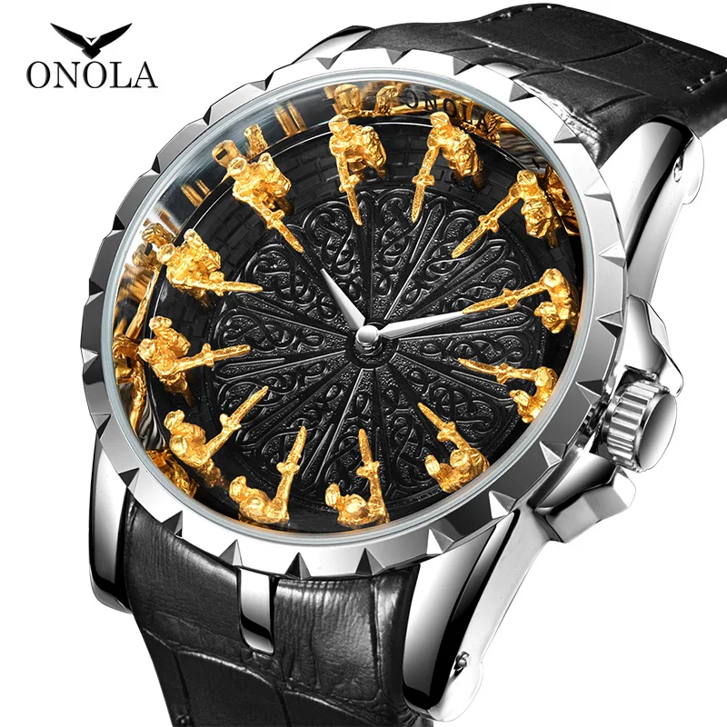 ONOLA brand unique quartz watch man 2019 luxury rose gold leather wristwatch fashion cusual waterproof Vintage Relogio Masculino