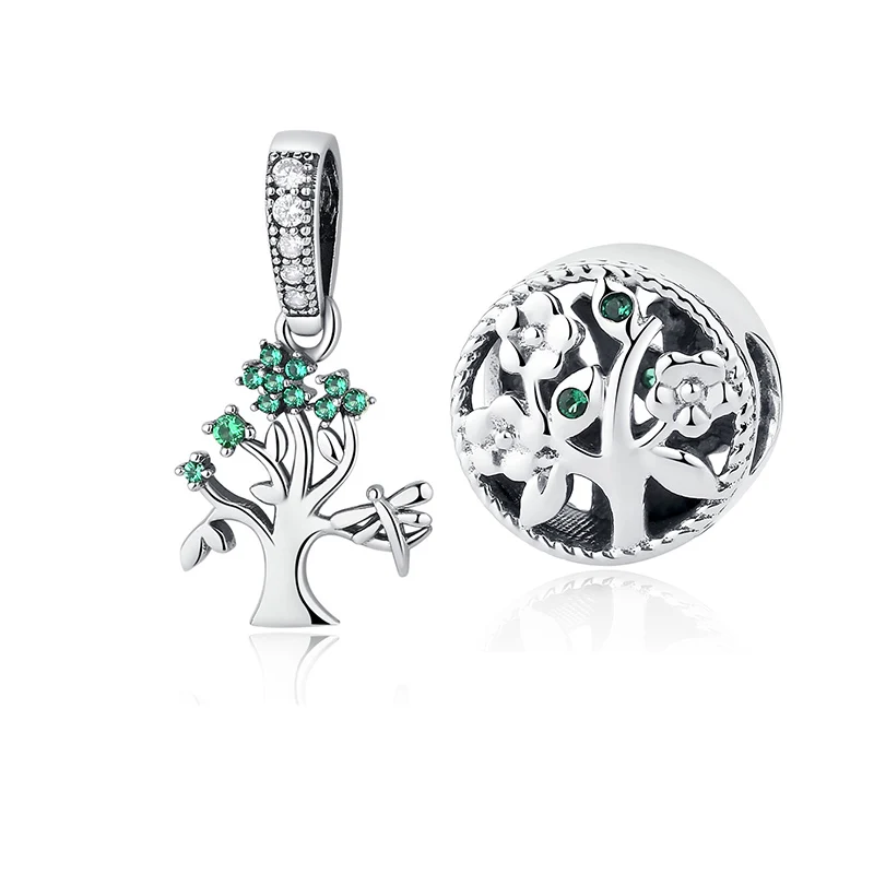 Подвеска из серебра 925 пробы с зелёным цирконием деревом жизни|tree of life charm|charm tree