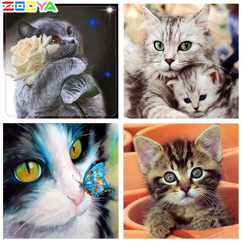 ZOOYA DIY Алмазная вышивка животное серый милый кот и цветок розы Алмазная картина вышивка крестиком полная дрель Мозаика Украшение BK431