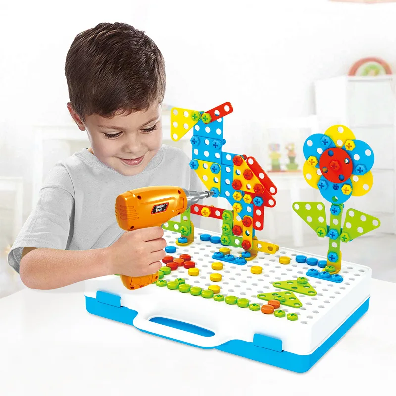 Детская игрушка-сверло 3D DIY Головоломка, ролевые инструменты, игрушки, креативная детская развивающая игрушка, электрическая дрель, винты, мозаика, головоломка