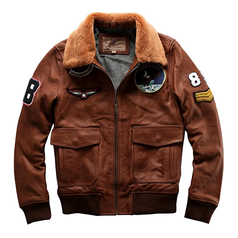 

Mens Genuine Leather Bomber Pilot Jacket Real Cowhide Winter Warm Liner Cashmere Fur Collar Jacket R2808