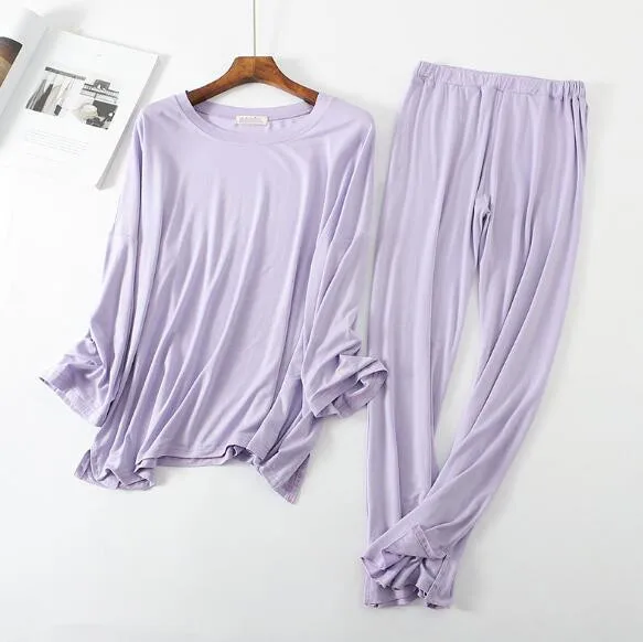 Удобная пижама из модала и хлопка, женская пижама с длинными рукавами, комплект, домашняя одежда на осень и зиму, повседневные длинные штаны, пижама для сна, femme