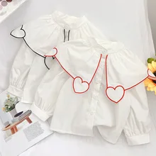 Chemise à manches longues pour filles, vêtements pour enfants, amour coréen, personnalité à revers, blanc pur, haut décontracté, printemps automne