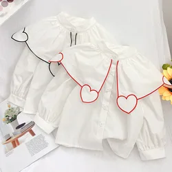 Camisa manga longa feminina, camisa casual para crianças com gola de personalidade coreana e manga longa para primavera e outono