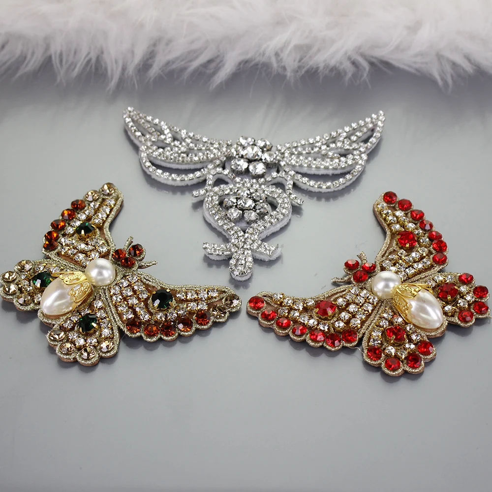 

3D Handmade beaded butterfly Patches for clothing DIY sew on sequin rhinestone patches Beaded Shoes applique Application B159