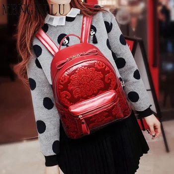 

MENGXILU 2019 National Floral Printing PU Leather Backpack Elegant Women Shoulder Bag Ladies Bag Pack Rucksack sac a dos femme