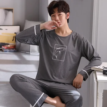 

Pajama men's spring autumn cotton long sleeve cartoon youth men's autumn winter thin student suit cotton large