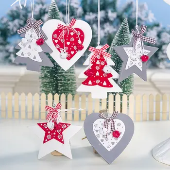 

New Year 2021 Latest Natural Wood Christmas Tree Ornament Star Heart Wooden Pendant Noel Christmas Decoration for Home Xmas Gift