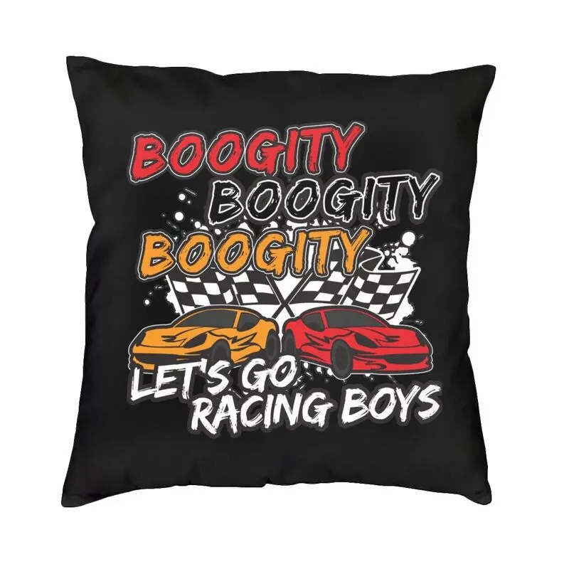 

Sport Car Boogity Let's Go Racing Boys Cushion Cover For Sofa Home Decoration Stock Car Race Velvet Square Throw Pillow Case