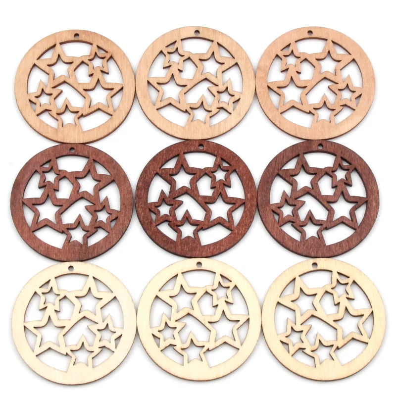 10pcs Carved Star Handmade Wooden Home Decoration Round Painting Wood Scrapbooking Diy Crafts Accessory 50mm | Дом и сад