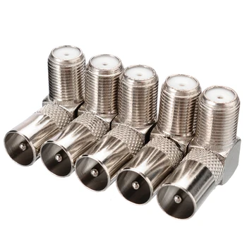 

5pcs TV Aerial Antenna Cable Connector F Female Plug to Male Jack 90 Degrees Right Angle RF Coaxial Cable TV Antenna Adapter