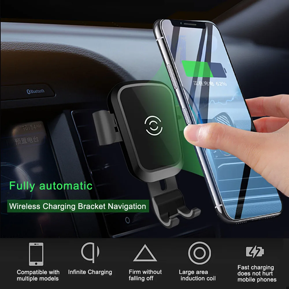 

10W Q1 Wireless Charger Magnetic Car Phone Mount Holder Automatic Clamping For Samsung Huawei Iphone Fast Charing Phone Holder