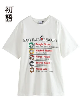 

Toyouth 2020 Spring Summer Short Sleeve Women Tees Round Neck Cartoon Letter Printed Cotton T-shirt For Girm Female