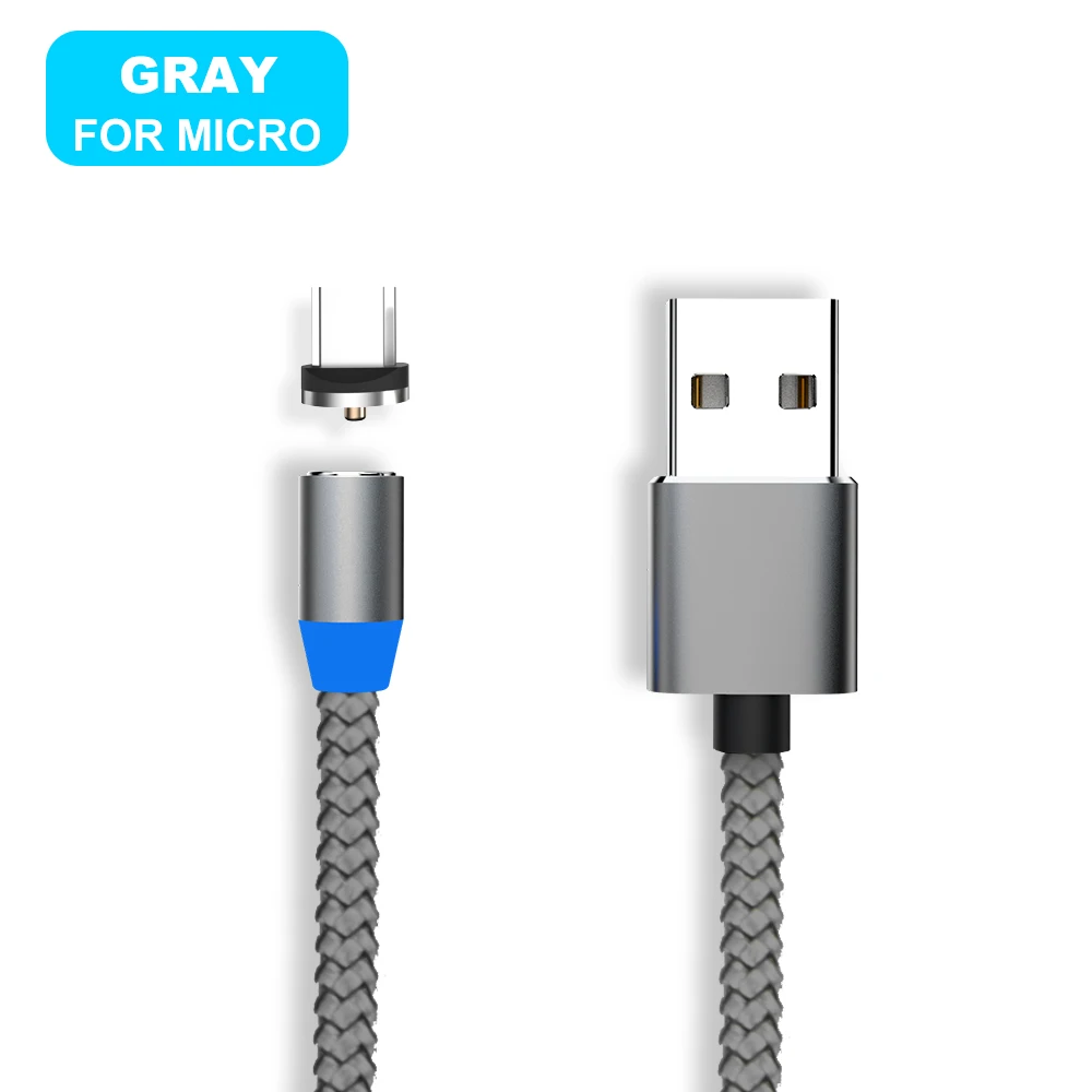 Grey Micro Cable Магнитный кабель Vanniso 2 м, кабель Micro usb type-C для iPhone xs, samsung, быстрая зарядка, магнитное зарядное устройство, USB кабели, зарядный шнур B - Цвет: Grey Micro Cable