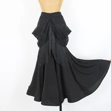 Черные кружевные бальные юбки с кисточками, Женская Стандартная юбка для танцев, испанская одежда фламенко, Дамская Одежда для танцев DN4821