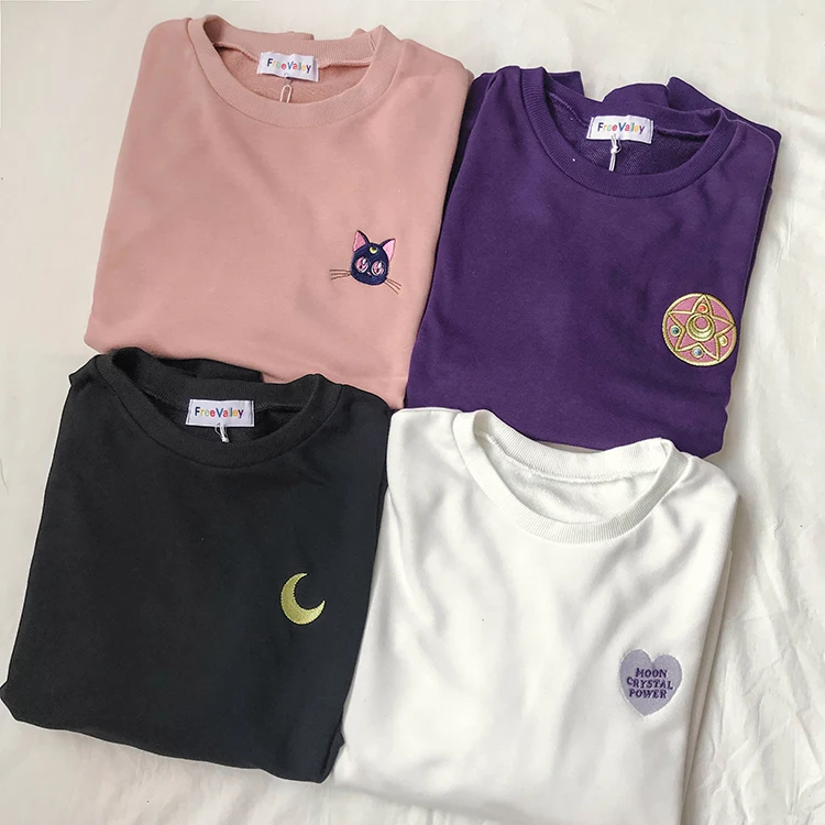 

autumn 2019 winter harajuku hoodie women kawaii korean clothes fashion embroidery cartoon moon star cat letter sweatshirt women
