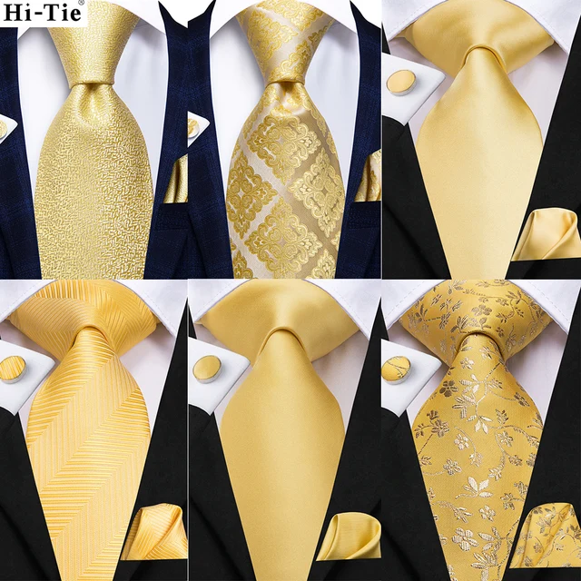 Hi-Tie di lusso in oro giallo Plaid Paisley cravatta da sposa in seta per uomo Business Party Mens regalo moda cravatta Gravata Dropshipping 1