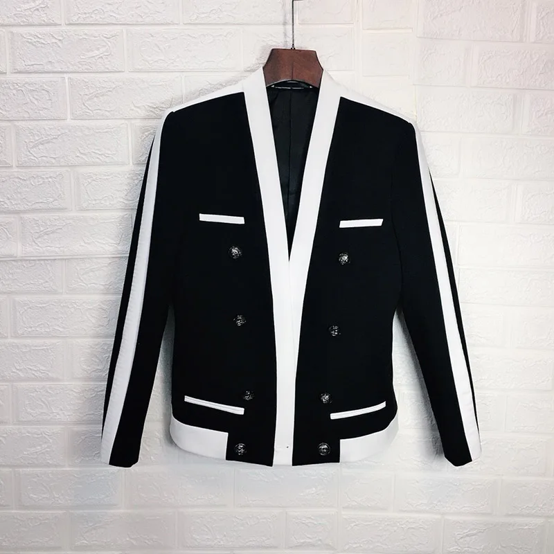 suit jacket Черный и Белый контрастный цвет сплайсинга костюм хан версия тонкий случайный один Западный Лучший человек Свадебный костюм - Цвет: suit jacket