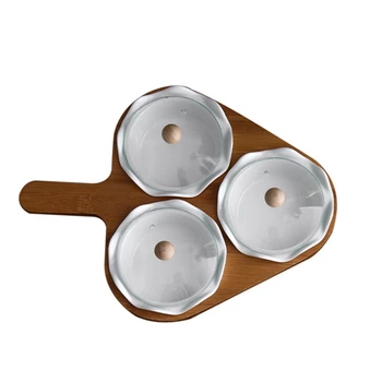 

Triple-cornered Ceramic Fruit Dessert Storage Tray Bamboo Wood Tray Creative Multi-Grid Snack Plate Multi-Functional Food Classi
