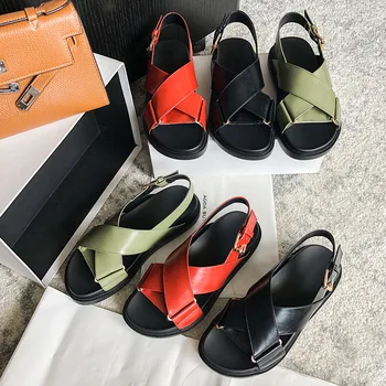 

Rome Sandals Summer 2020 Fashion Vintage Cross Casual Shoes Simple Open-toe Beach Shoes Flats Red Womens Shoes