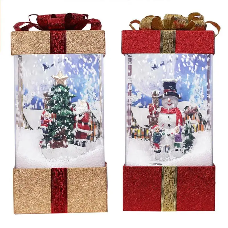 

1 PC Christmas Gift Snowing Effect Festive Light Gift Box Shape Music Lamp Ornament Gift For Christmas Without Battery (Snowman)
