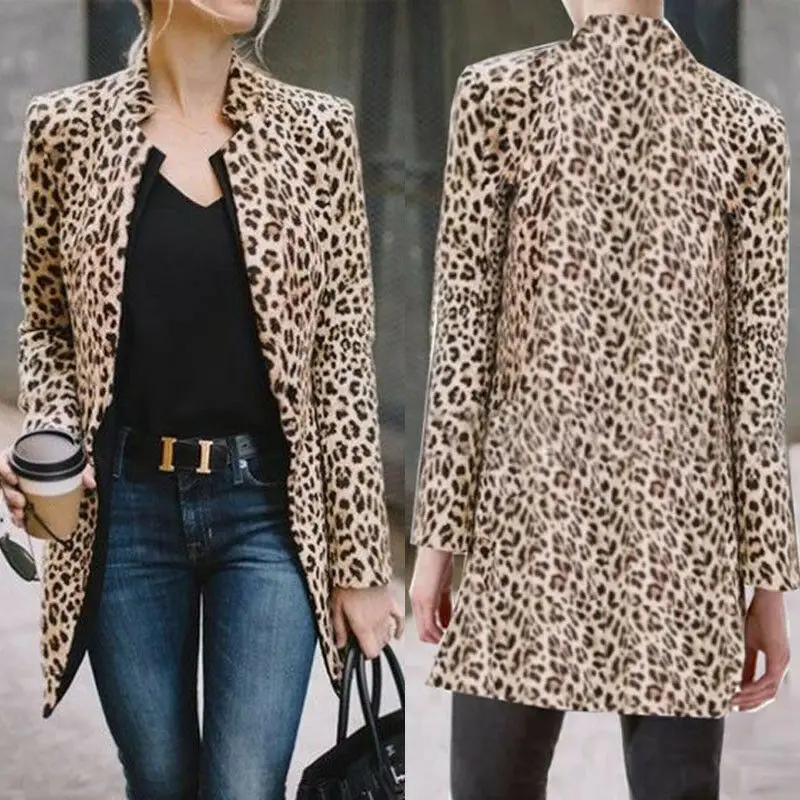 Куртки С Принтом Леопарда, модные ВИНТАЖНЫЕ пальто с длинными рукавами на осень и весну, модная верхняя одежда, тонкая Повседневная Женская одежда года, лидер продаж