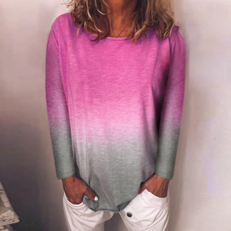 

AvoDovA Women Plus Size Blouses Gradient Shirts Spring Autumn Long Sleeve Female O Neck Tops S-5XL