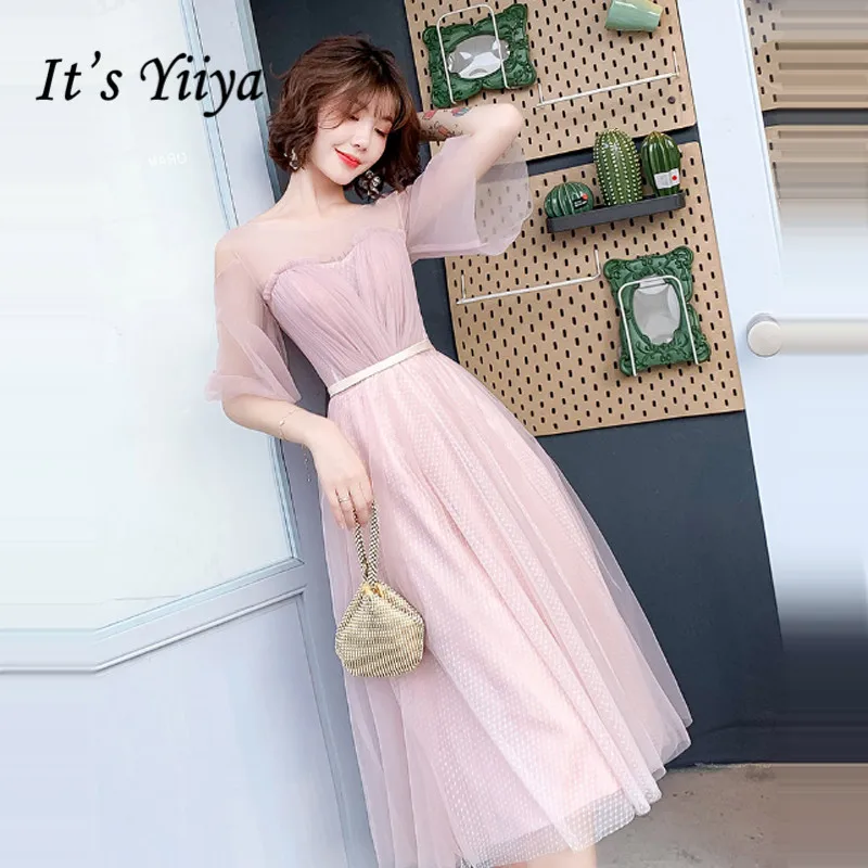 Это Yiiya вечернее платье размера плюс с круглым вырезом Вечерние платья Длинные Половина рукава розовые вечерние платья элегантные трапециевидные Платья de soiree LF059 - Цвет: as picture