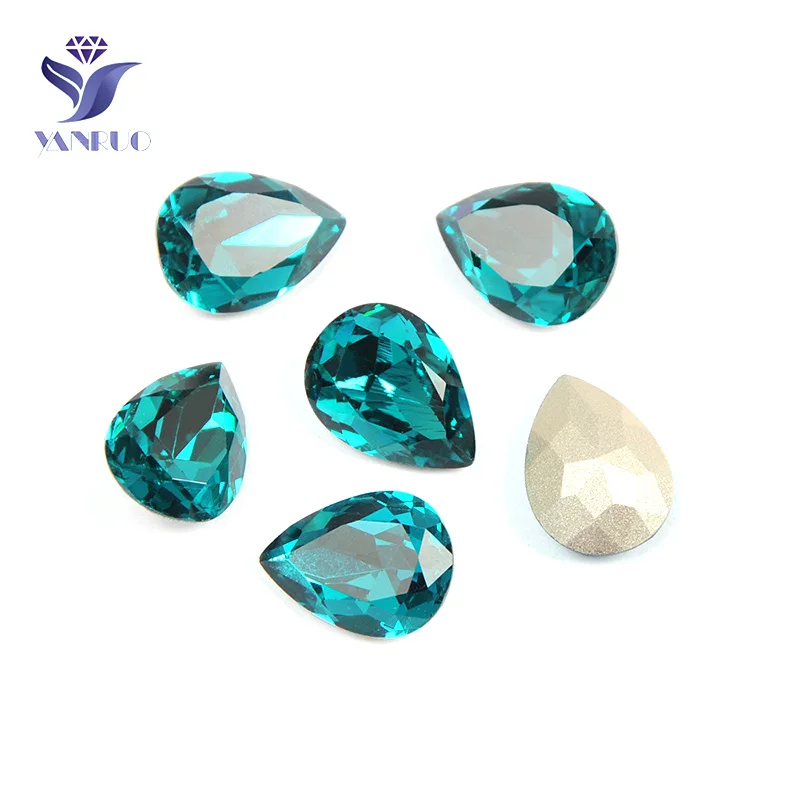 Blue Zircon Yanruo, 4320, свисающие стеклянные стразы для рукоделия, камни, точка назад, алмазные каплевидные камни, кристаллы для одежды - Цвет: Blue Zircon