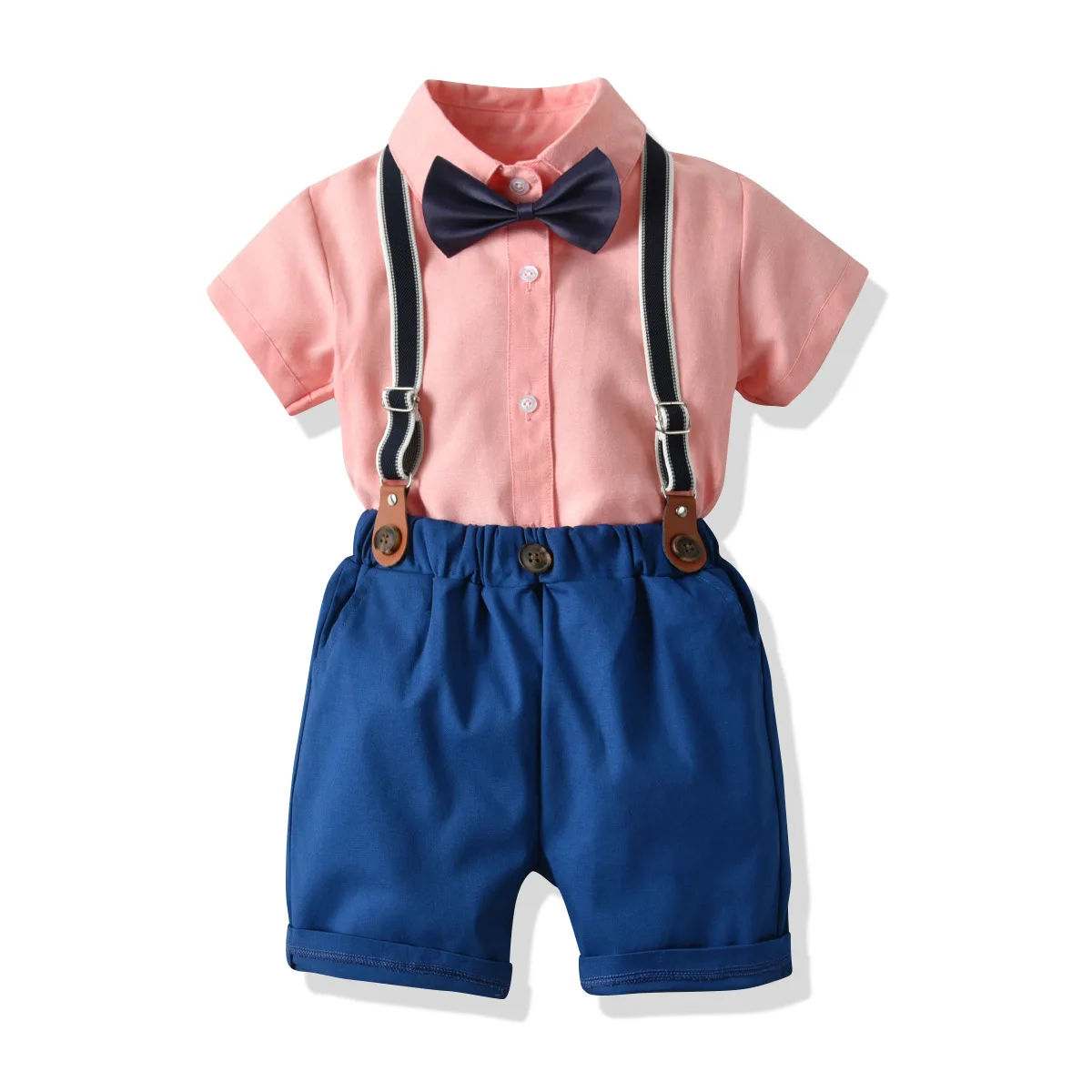 

Children Summer Shirt Set BOY'S British Style Bowtie Formal Dress Set Baby Grasps Weeks Gentleman Suspender Pants Fashion
