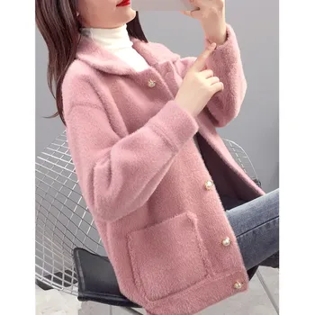 

Winter New Sweater Coat Women 2020 Female Imitation Mink Velvet Loose Sweater Women Sweater Cardigan Winter Warm Thicke Coat