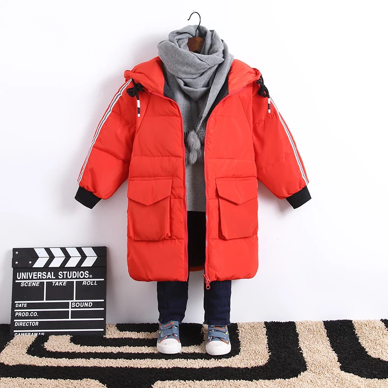 GLO-STORY, модные детские зимние пуховики в полоску с капюшоном для девочек и мальчиков, верхняя одежда с карманами, пальто теплая детская одежда, 100-160 см