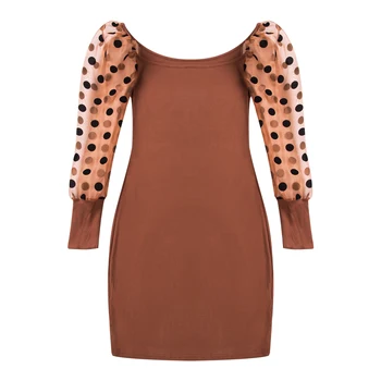 

Women's Sexy Sheer Puff Long Sleeves Mini Knitting Dress Autumn Pencil Dresses