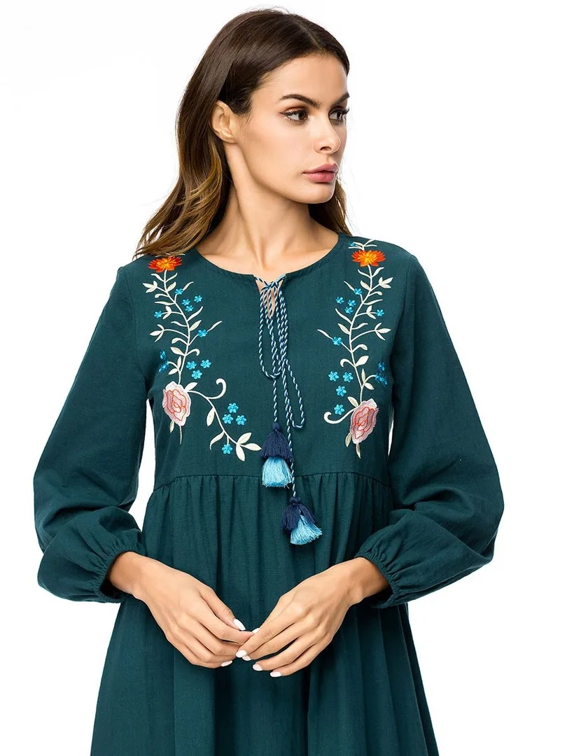 Новое мусульманское платье женская мусульманская одежда марокканский кафтан национальный стиль вышивка цветок абайя s халат Дубай Абая Турецкая одежда