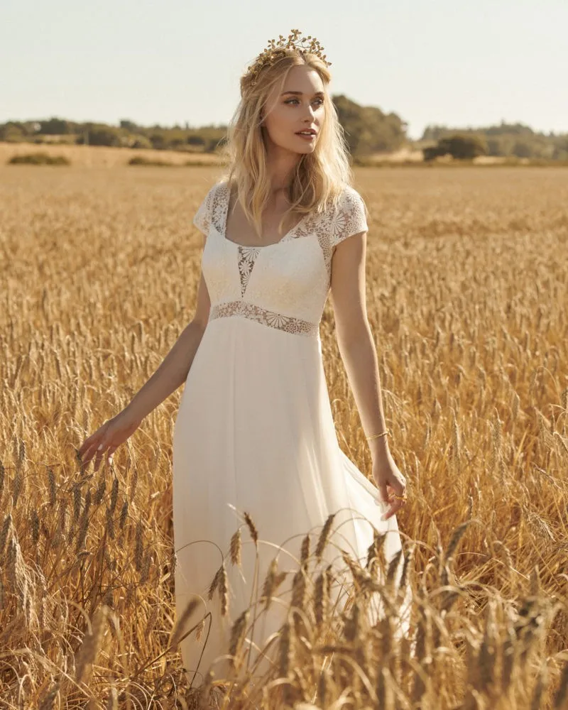 2020 богемское свадебное платье кружевная Апликация Boho A Line свадебное платье рукава-крылышки длина до пола Плюс Размер Свадебные платья