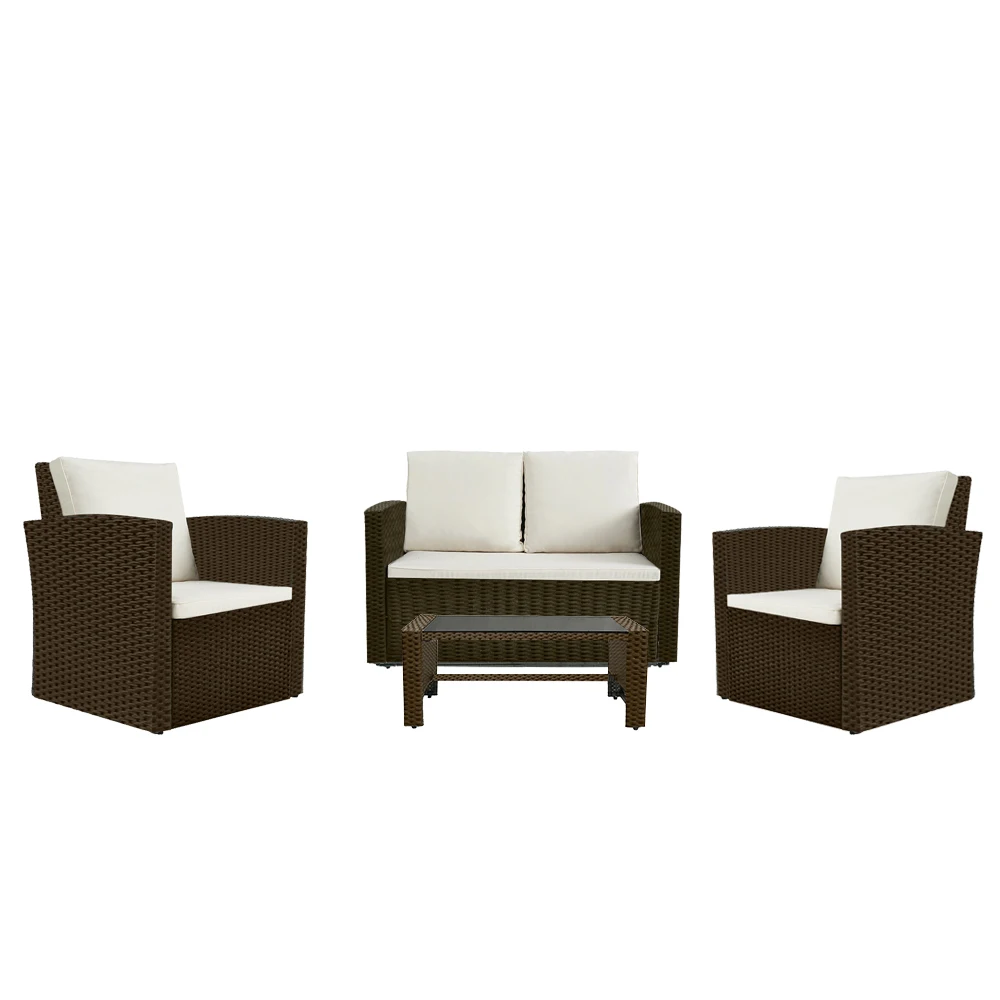 Panana Outdoor Furnitures 4 Piece Rattan Garden furniture Table Chairs Sofa Set US stock