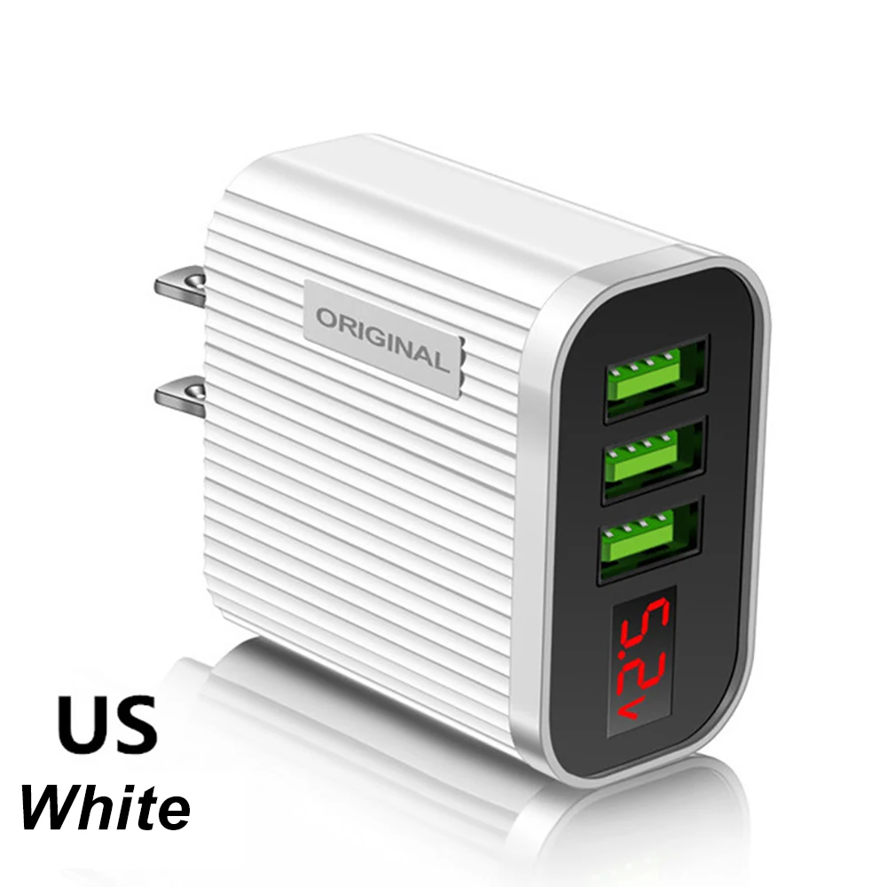 USB Quick Charger EU/US Plug 3 Ports LED Digital Display 5V3A Charge Adapter For iPhone ipad Xiaomi Samsung Phone Fast Charging 65w charger phone Chargers