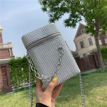 

Texture Bag 2020 New Fashion Rhinestone Mobile Phone Square Bag Chain Shoulder Messenger Bag