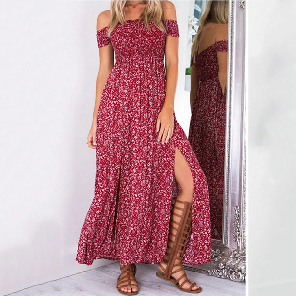 2020 Women Summer Dress Women Casual Bohemian Short Sleeve Square Neck Wrap Boho Maxi Dress Female Vestidos Plus Size Robe
