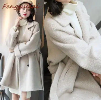 

FENGGUILAI New Women Woolen Coat Warm Long Sleeve Turn-down Collar Outwear Jacket Ladies Autumn Winter Casual Elegant Overcoat