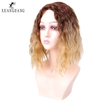 

Natural mixed color synthetic hair female full curly wig short bob heat resistant wig