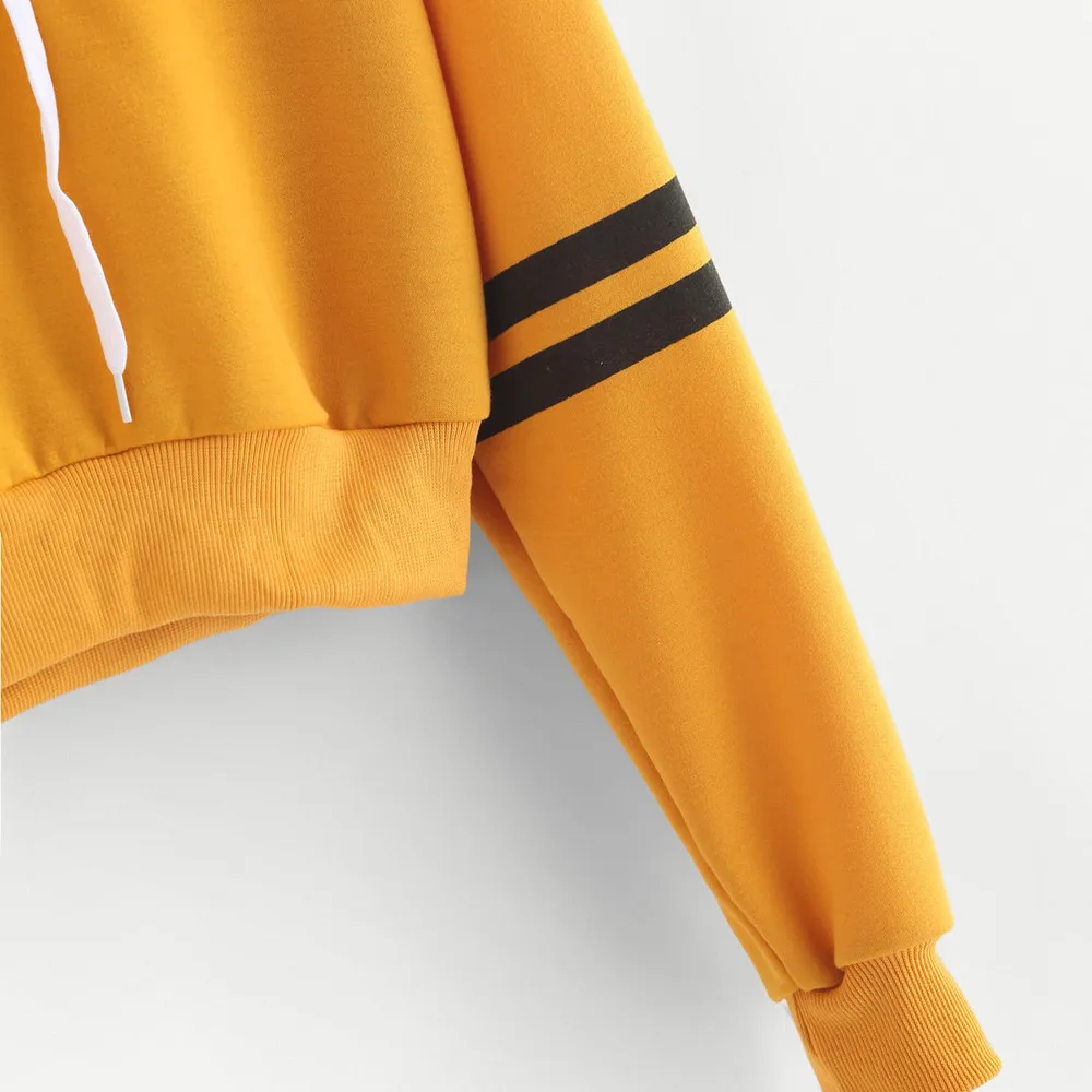 Jaycosin Женская Университетская полосатая укороченная толстовка с капюшоном со шнурком специальный принт Дамский Повседневный шикарный однотонный джемпер пуловер