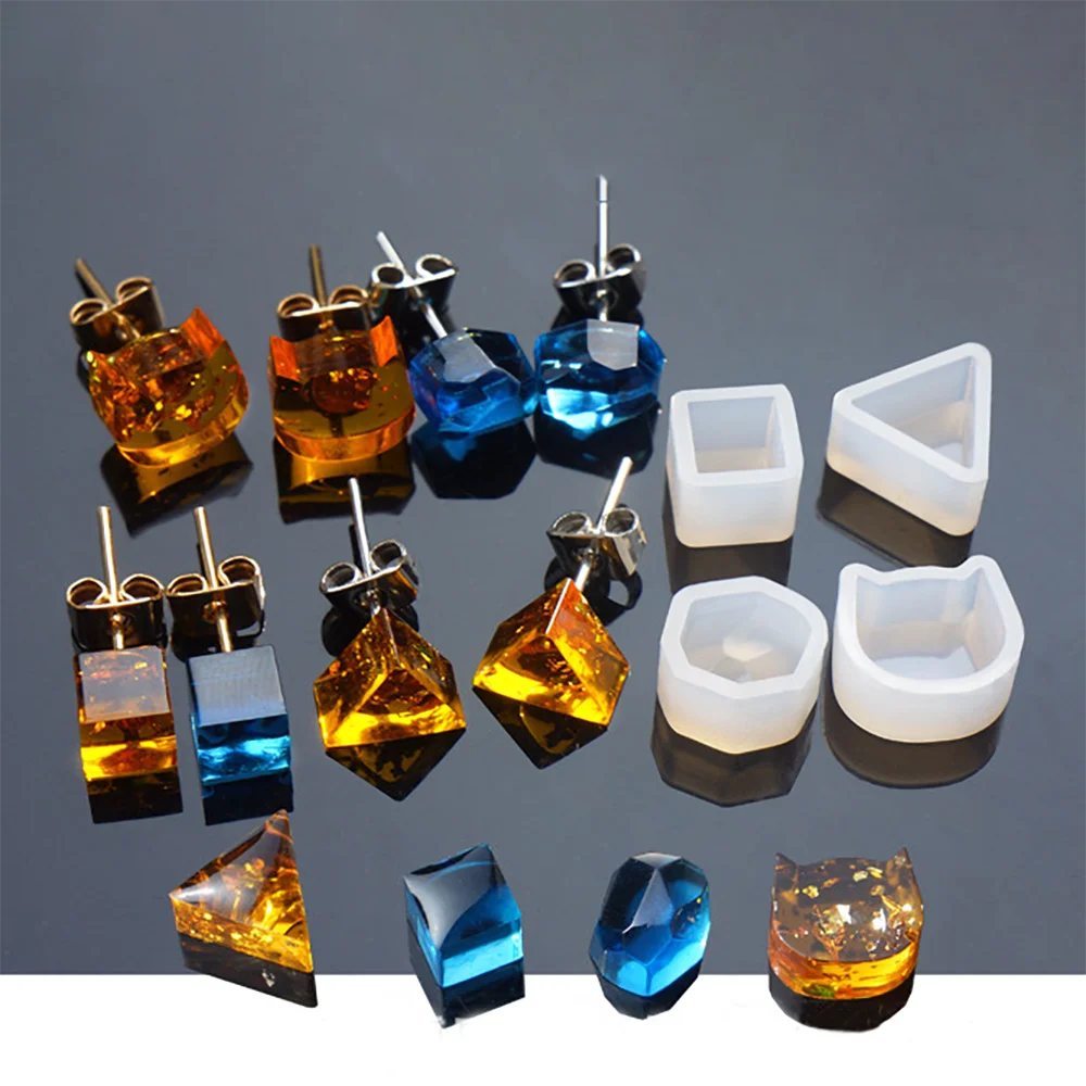 

20pcs/lot Transparent Silicone Geometric Triangle/Square/Cat Earrings Resin Mold Charm Making Epoxy Resin Mould For DIY Jewelry