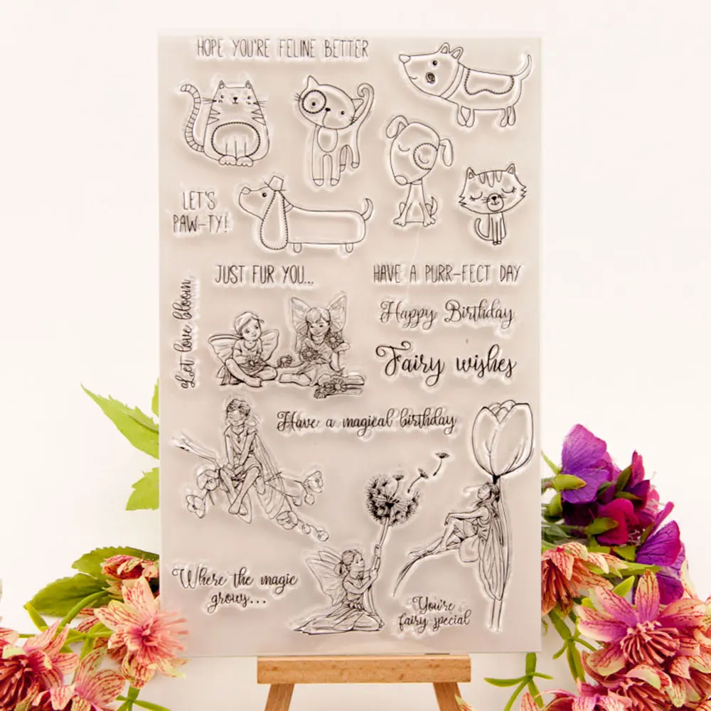

Fairy wishes Clear Stamps Seal for DIY Scrapbooking Card Dog and Cat Rubber Stamps Making Album Photo Crafts Decor New Stamps