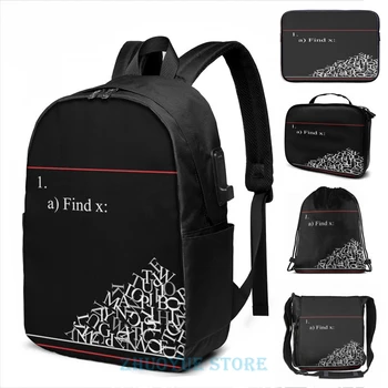 

Funny Graphic print Math problem USB Charge Backpack men School bags Women bag Travel laptop bag
