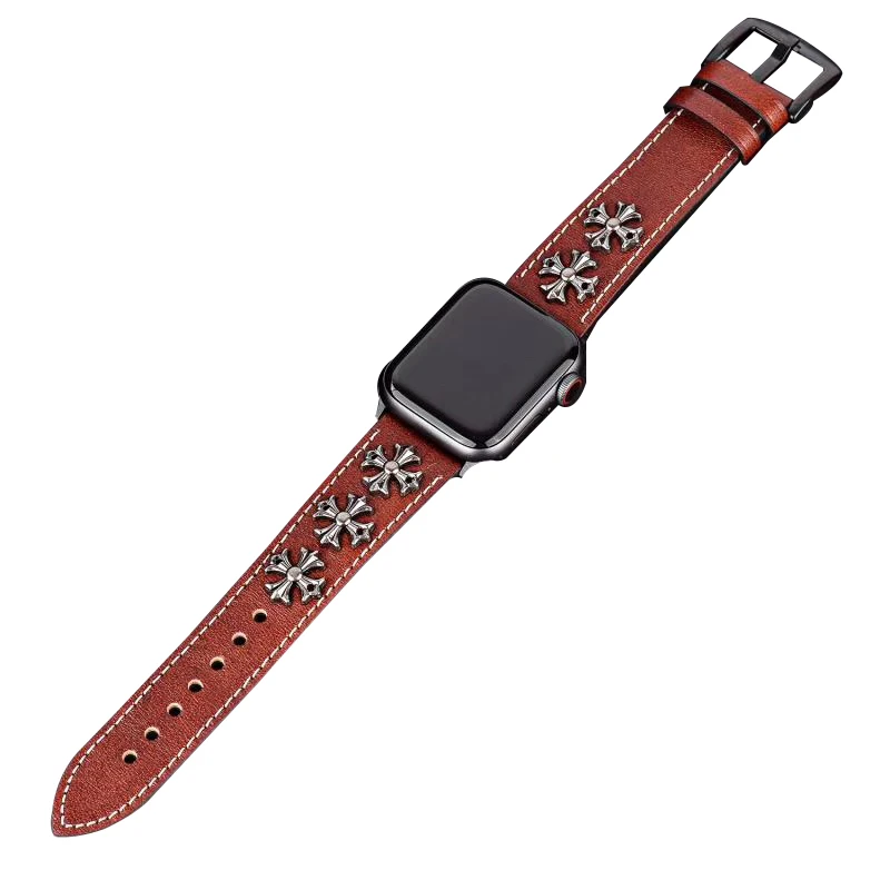 Ремешок из натуральной кожи для Apple Watch 4 Классический ремешок 42 мм 44 мм 38 мм 40 мм для iwatch 4 3 2 1 панк ремешок с заклепками для мужчин и женщин ремешок для часов