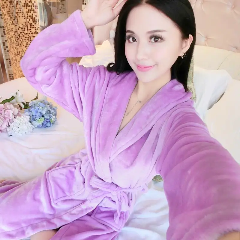 Lovely Robe Women Coral Fleece Nightwear Autumn Winter Warm Sleepwear Intimate Lingerie Home Cothes Flannel Homewear Nightdress - Цвет: Style T