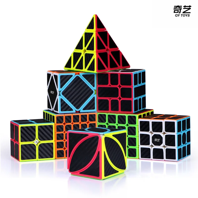 Qiyi 2X2 3X3 4X4 5X5 странной формы углеродного волокна наклейка Скорость магические кубики Neo Cubo головоломки игрушки для детей подарок на день рождения